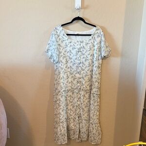 Roolee White and Blue Floral Midi Dress